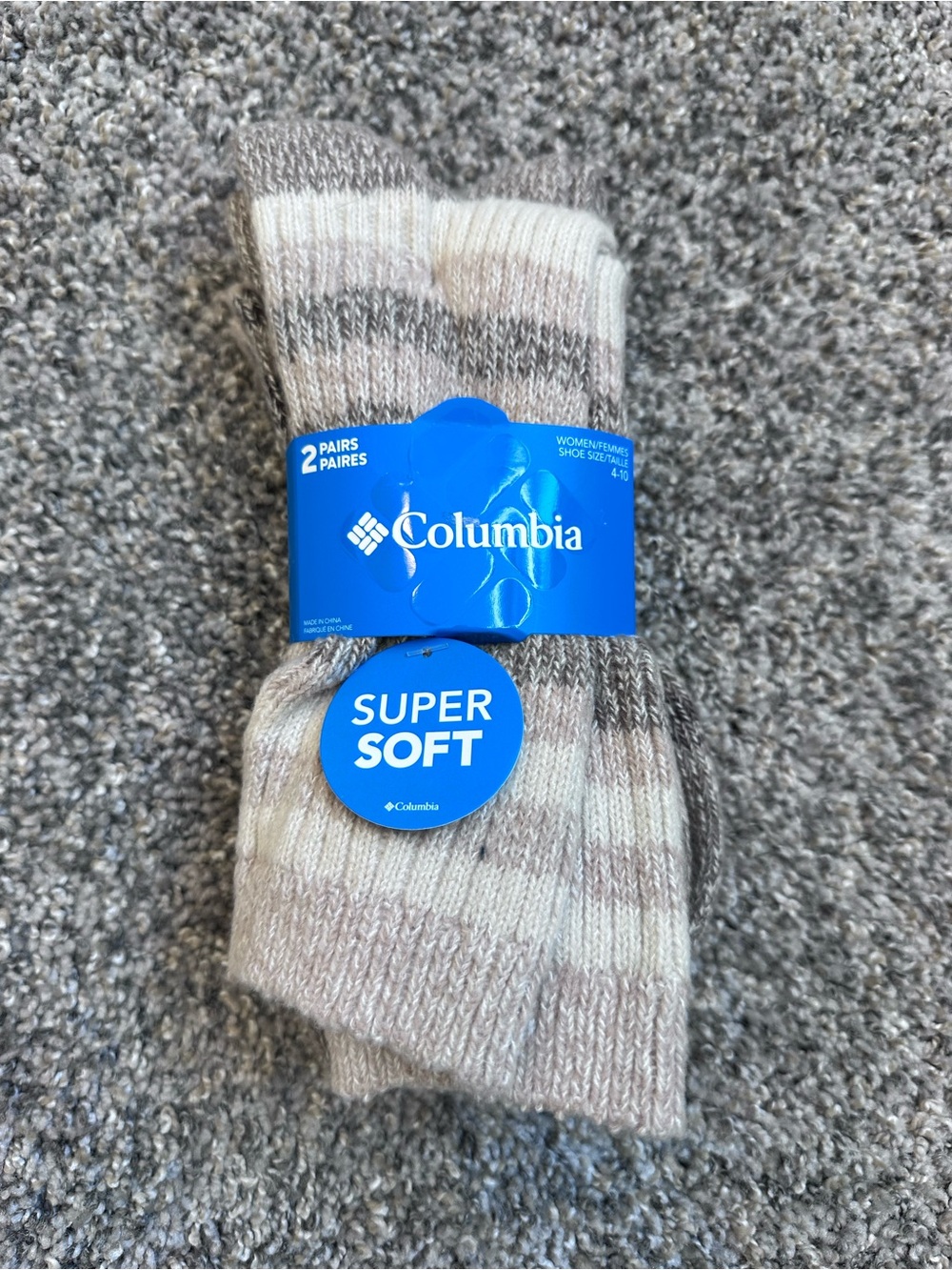 Columbia Super Soft Women’s Crew Socks - Beige Gray Striped